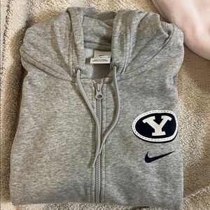 Nike Gray Zip-Up Hoodie with “The Y” for BYU emblem